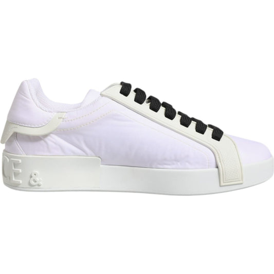Dolce & Gabbana White Nylon Leather Low Top Sneakers Shoes