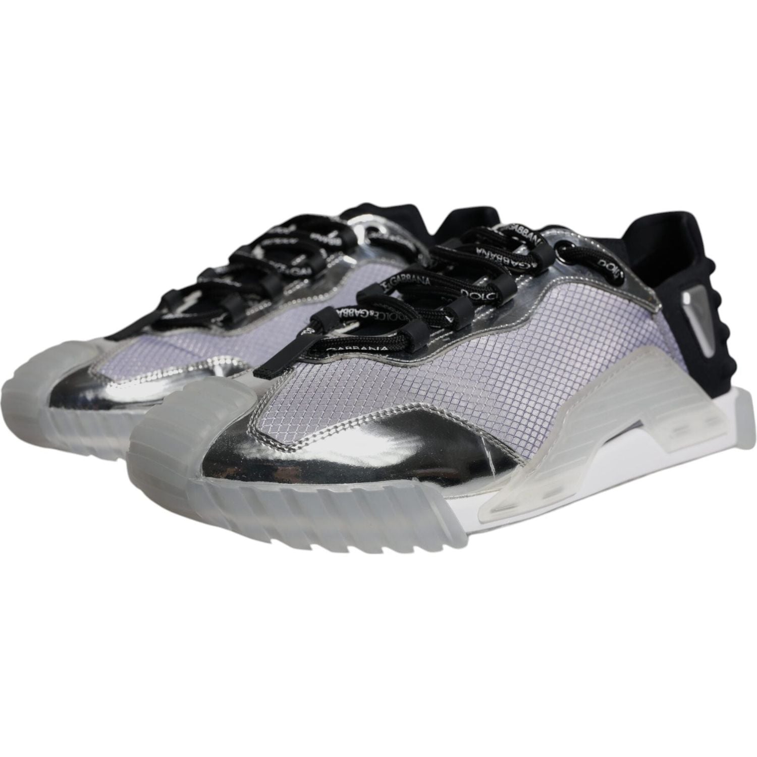 Dolce & Gabbana Silver Black Nylon NS1 Low Top Sneakers Shoes