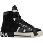 Dolce & Gabbana Black Silver Leather High Top Sneaker Shoes MV6744-39.5