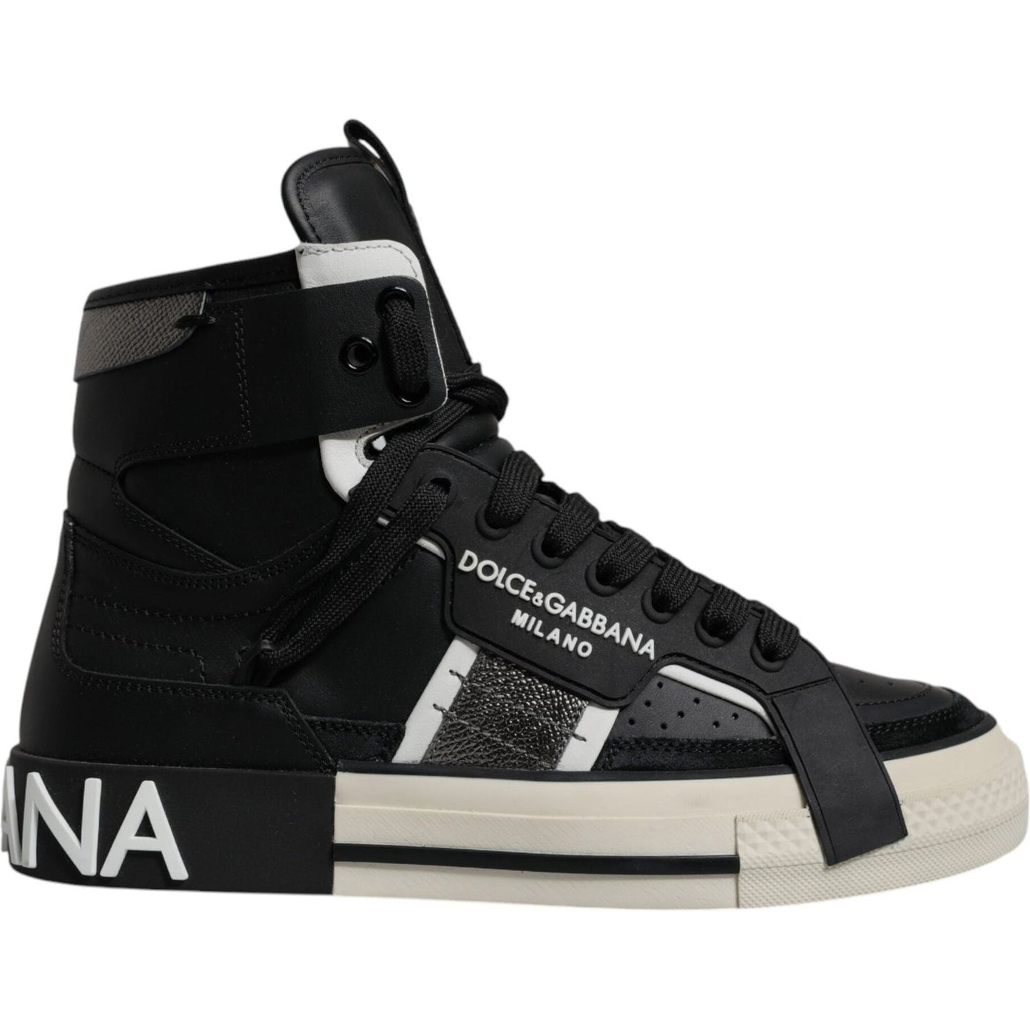 Dolce & Gabbana Black Silver Leather High Top Sneaker Shoes MV6744-39.5