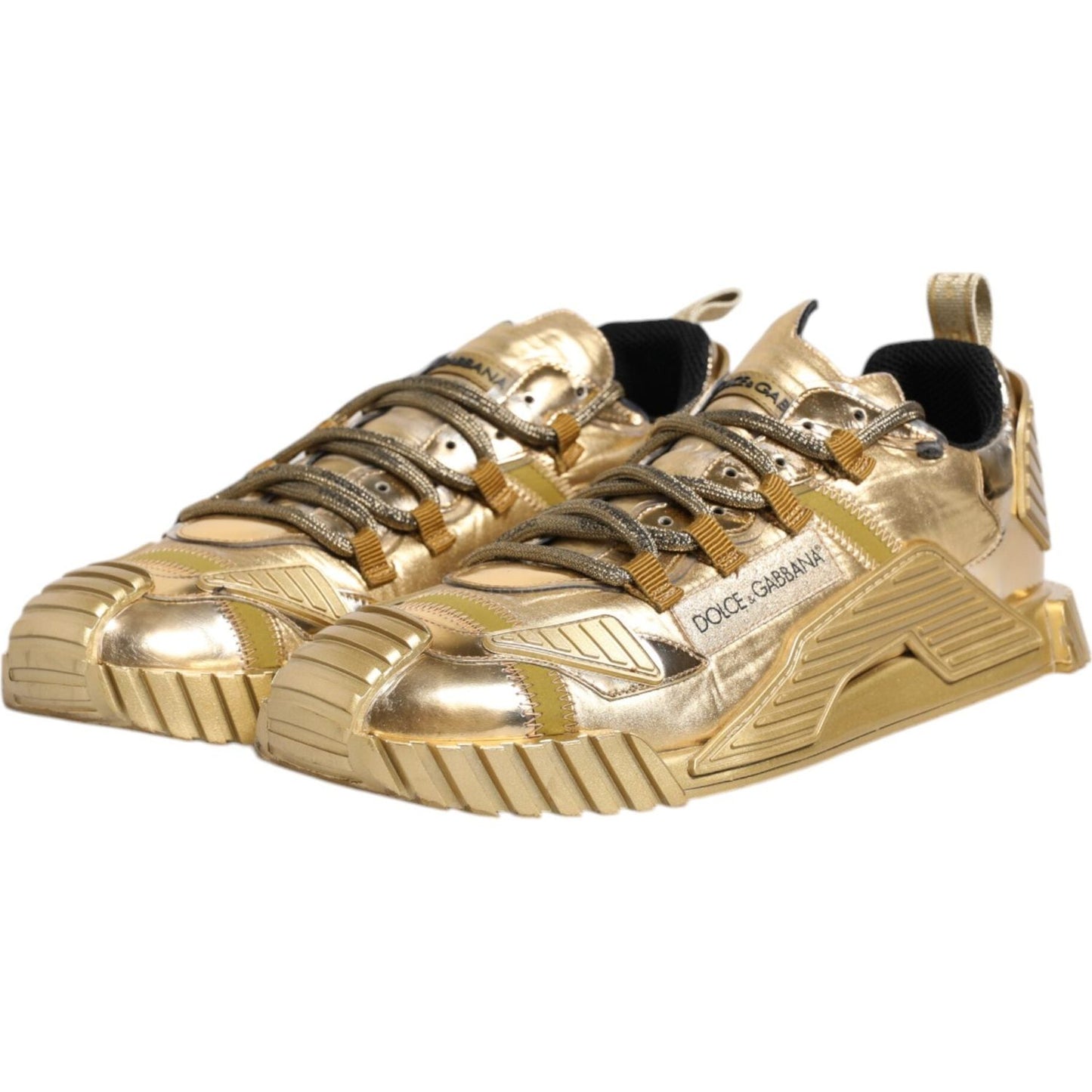 Dolce & Gabbana Gold Stretch Lace Up NS1 Sneakers Shoes MV6754-44