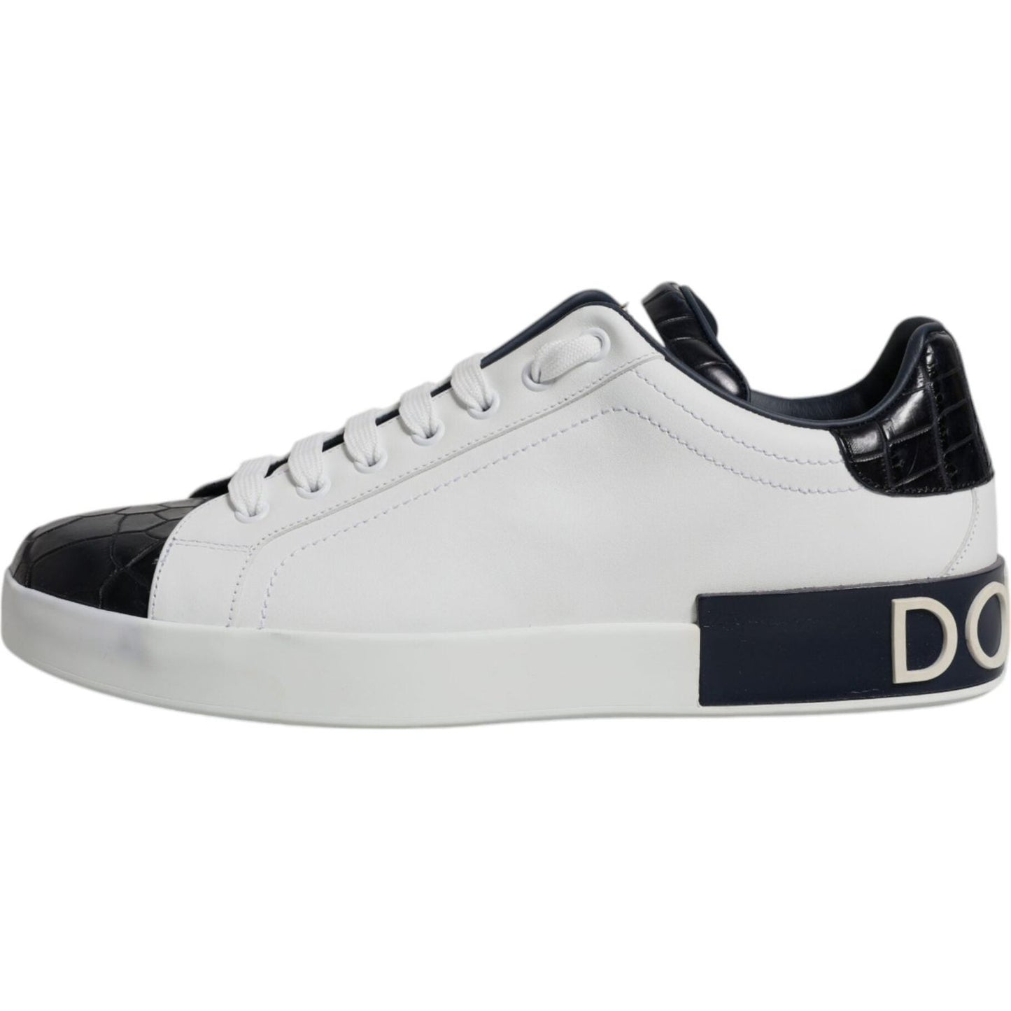 Dolce & Gabbana White Black Leather Portofino Sneakers Shoes MV6800-41