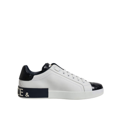 Dolce & Gabbana White Black Leather Portofino Sneakers Shoes