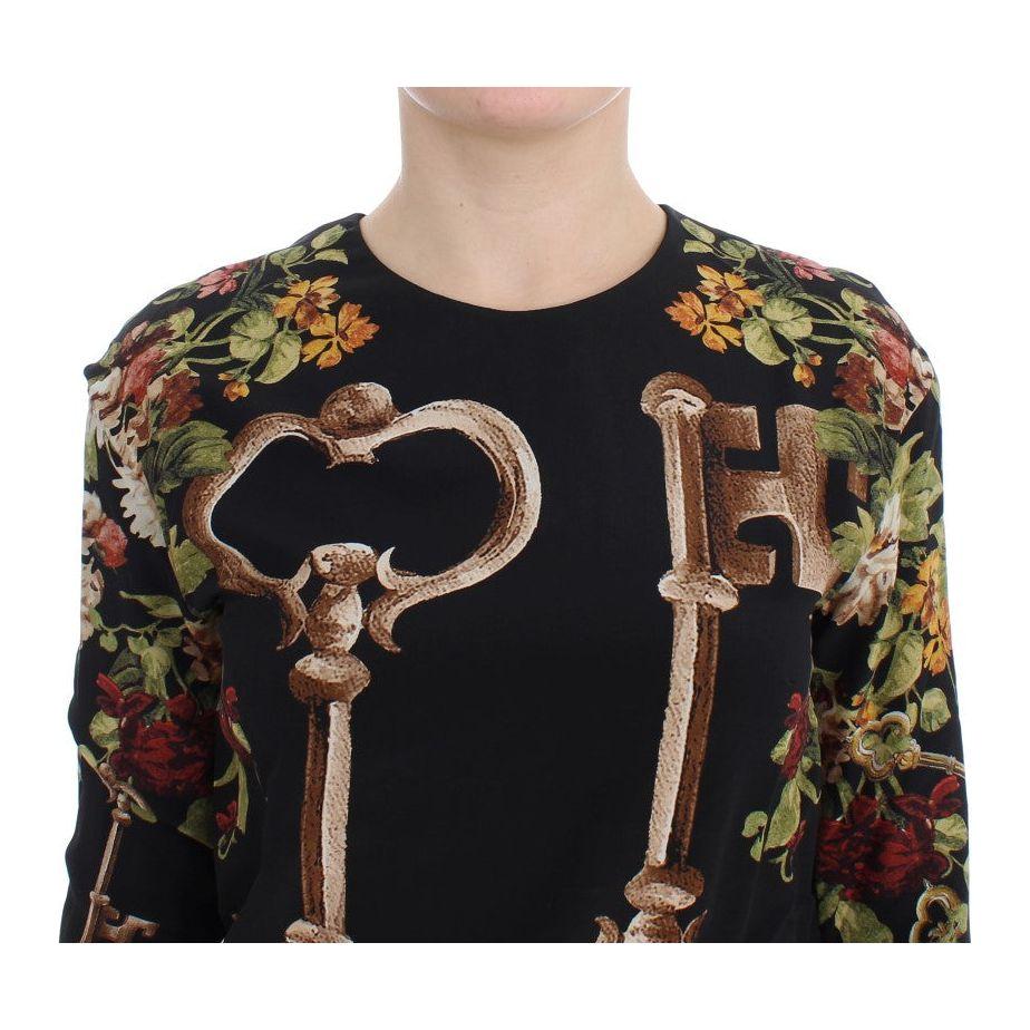 Dolce & Gabbana Black Key Floral Print Silk Blouse Top SIG13271-1