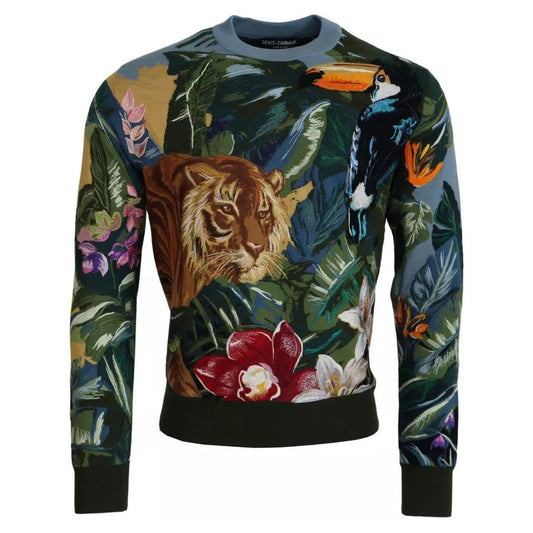 Dolce & Gabbana Jungle Wool Silk Pullover Logo Sweater