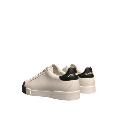 Dolce & Gabbana White Leather Logo Portofino Sneakers Shoes