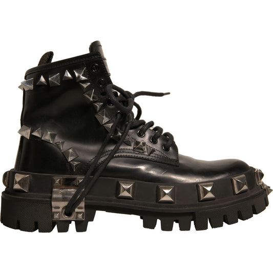 Dolce & Gabbana Black Leather Studded Trekking Boots Shoes LA12337-41