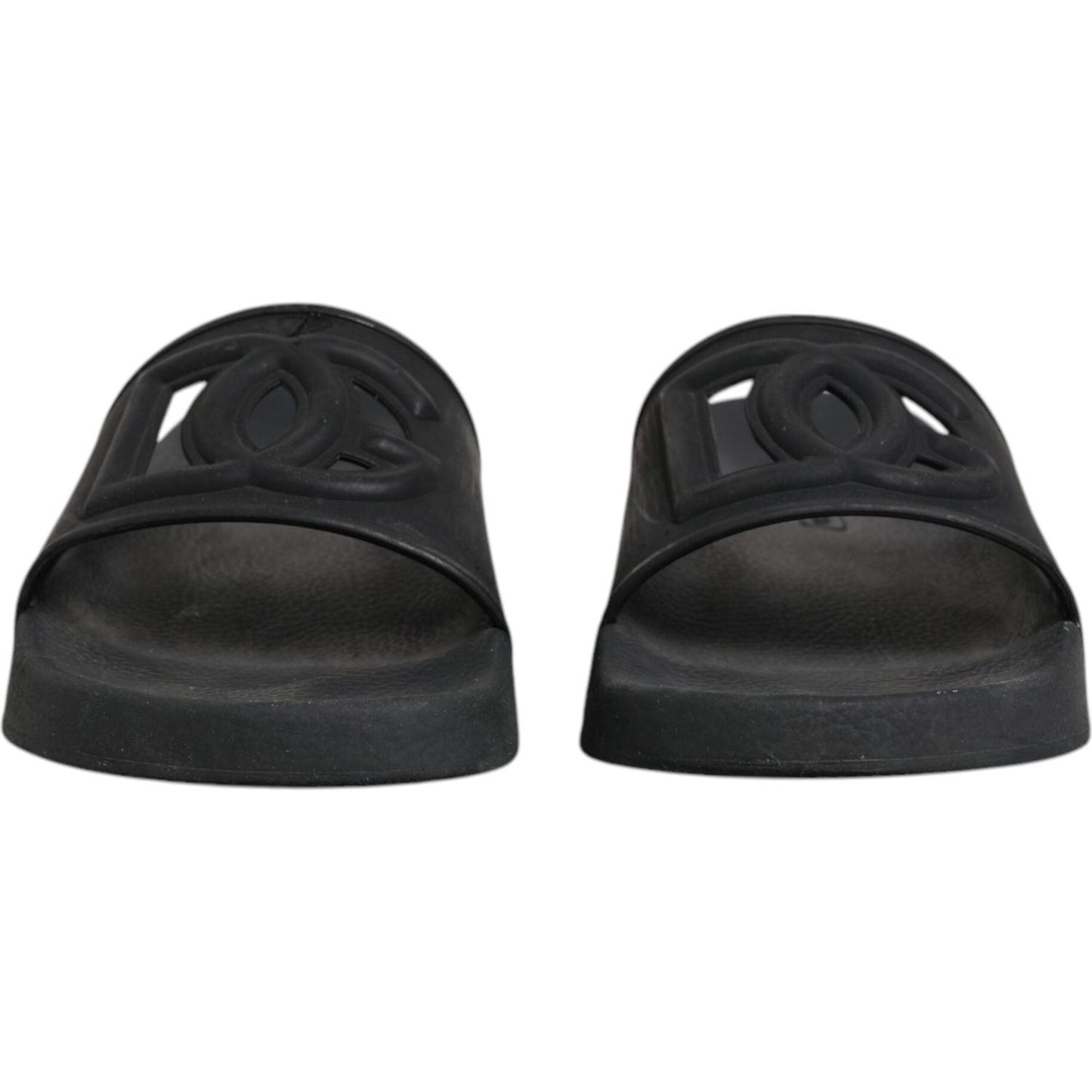 Dolce & Gabbana Black Rubber Slides Sandals Beachwear Shoes LA12371-37