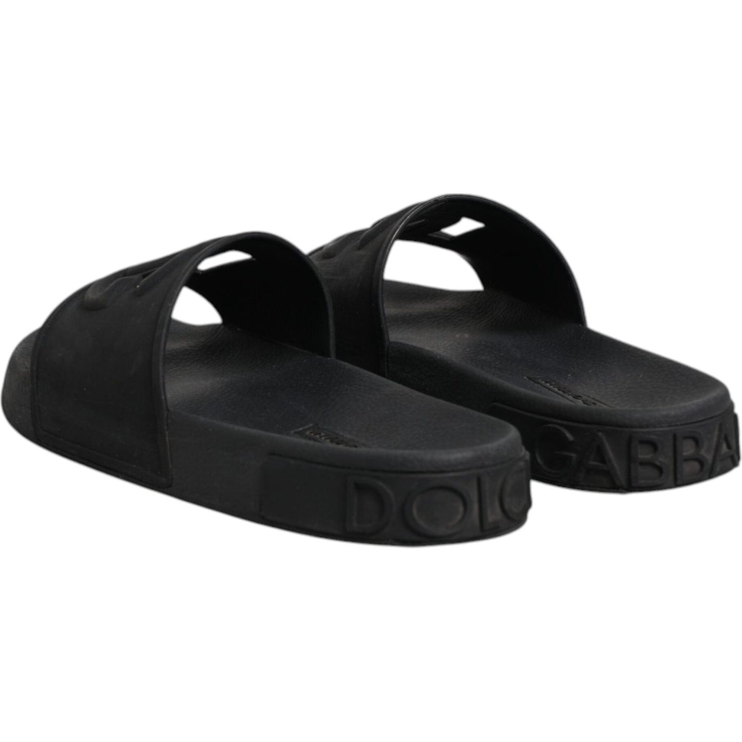 Dolce & Gabbana Black Rubber Slides Sandals Beachwear Shoes LA12371-37