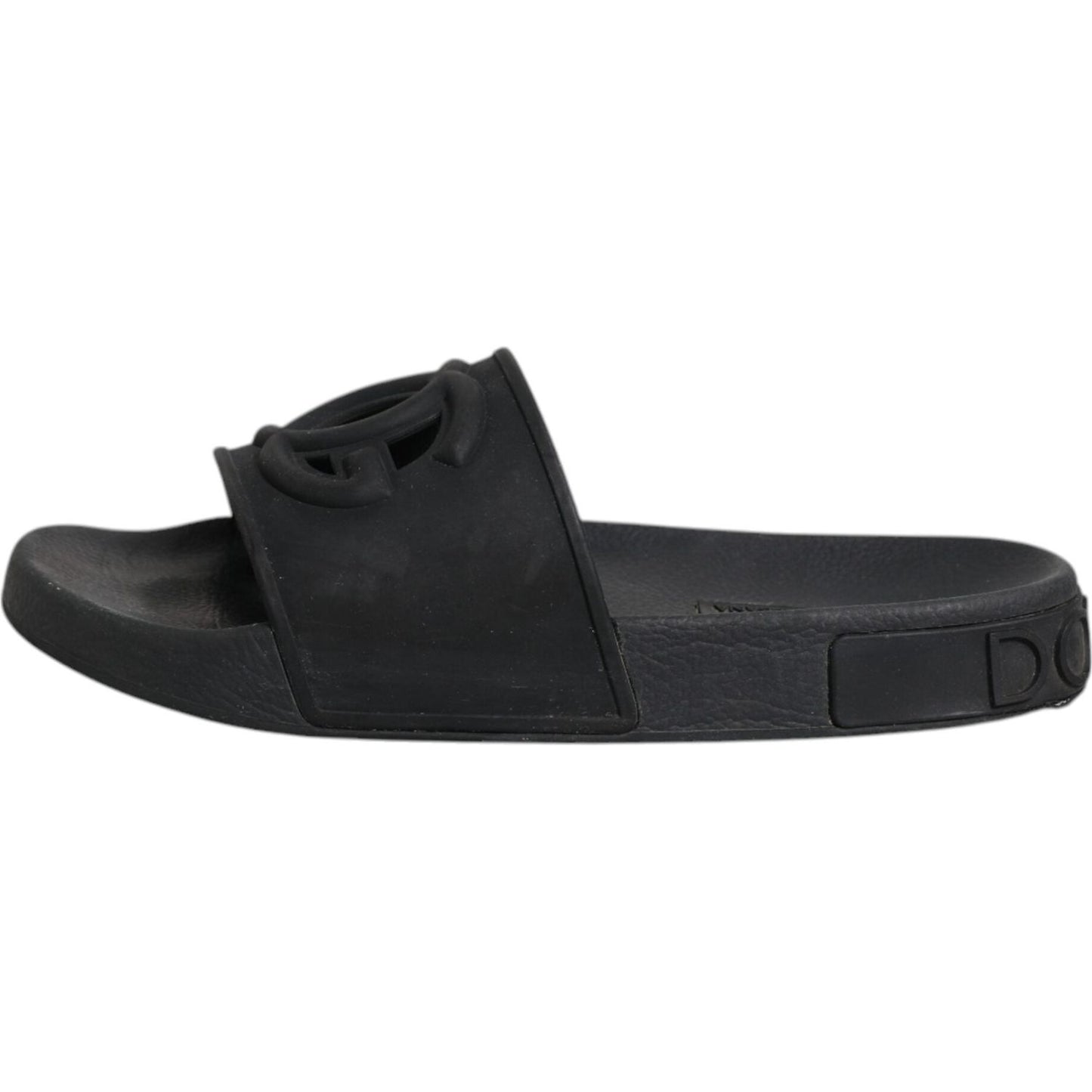 Dolce & Gabbana Black Rubber Slides Sandals Beachwear Shoes LA12371-37
