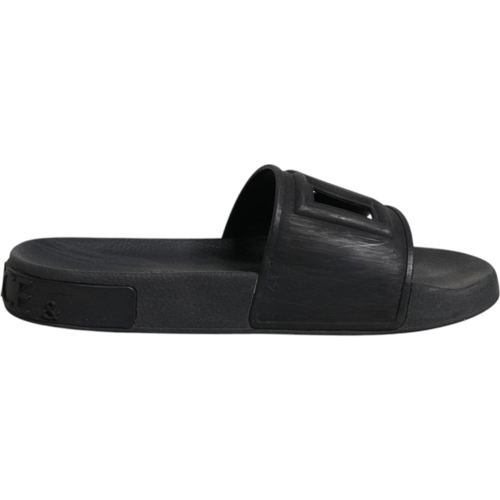Dolce & Gabbana Black Rubber Slides Sandals Beachwear Shoes LA12371-37