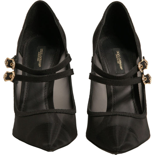 Dolce & Gabbana Black Mesh Mary Jane High Heels Pumps Shoes LA12335-39
