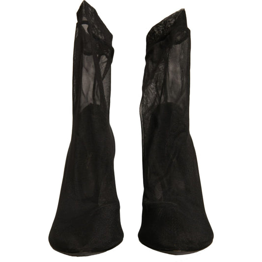 Dolce & Gabbana Black Silk Mesh Sock Style Heels Boots Shoes LA12350-38.5