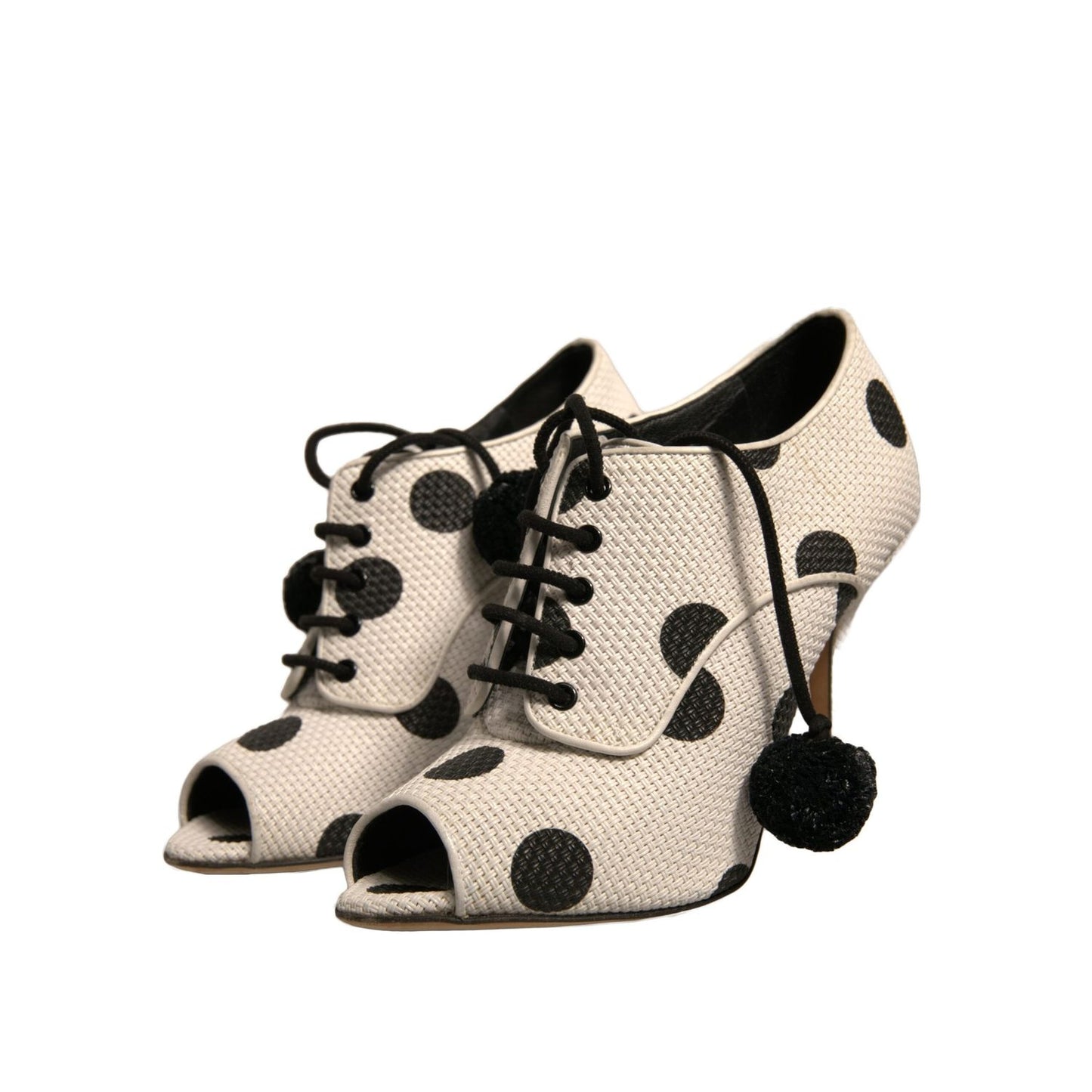 Dolce & Gabbana White Black Polka Dot Peep Toe Ankle Boots Shoes