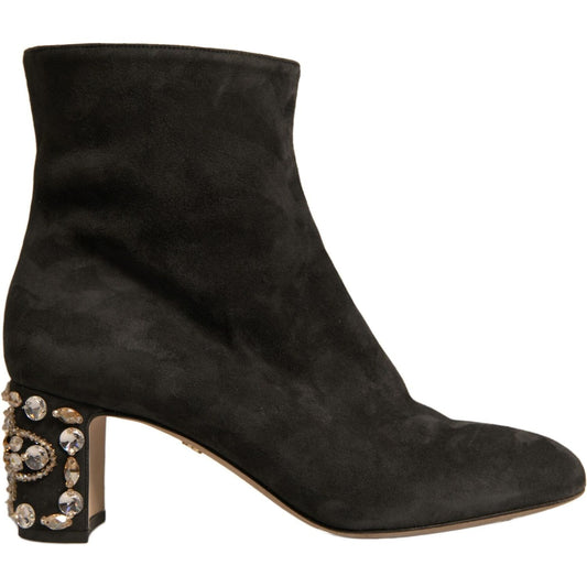 Dolce & Gabbana Black Embellished Heel Ankle Boots Shoes LA12377-39
