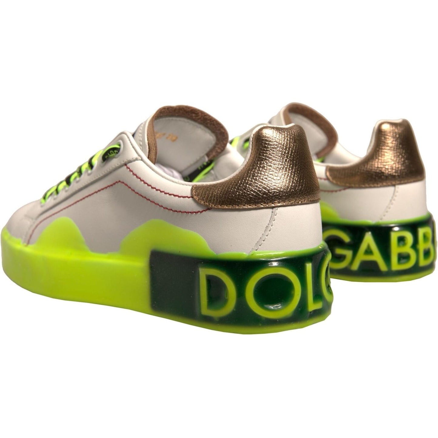 Dolce & Gabbana White Yellow Portofino Leather Sneakers Shoes LA12320-36