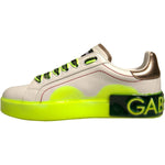 Dolce & Gabbana White Yellow Portofino Leather Sneakers Shoes LA12320-36