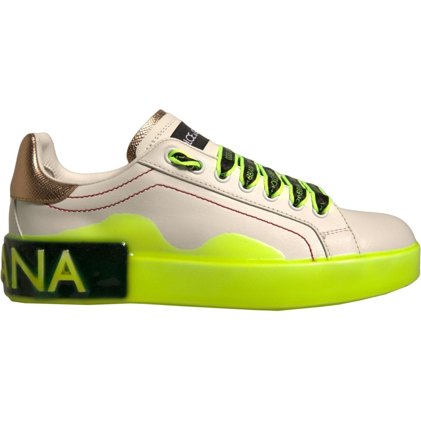 Dolce & Gabbana White Yellow Portofino Leather Sneakers Shoes LA12320-36