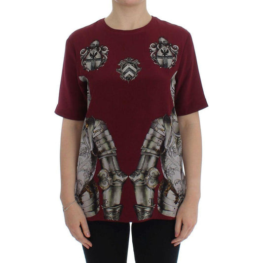 Dolce & Gabbana Red Knight Print Silk Blouse T-shirt SIG13332-2