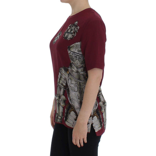 Dolce & Gabbana Red Knight Print Silk Blouse T-shirt SIG13332-2