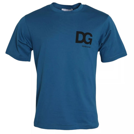 Dolce & Gabbana Blue Logo Cotton Round Neck Short Sleeves T-shirt TSH84585-44