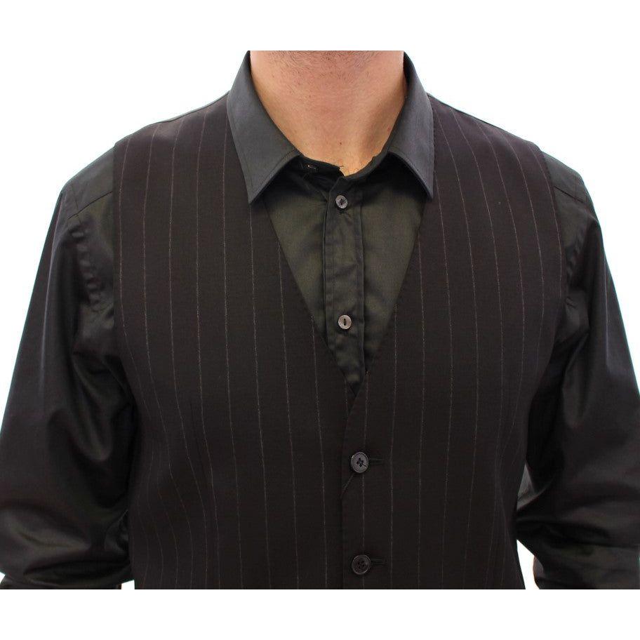 Dolce & Gabbana Black Striped Wool Logo Vest GSS12020-1