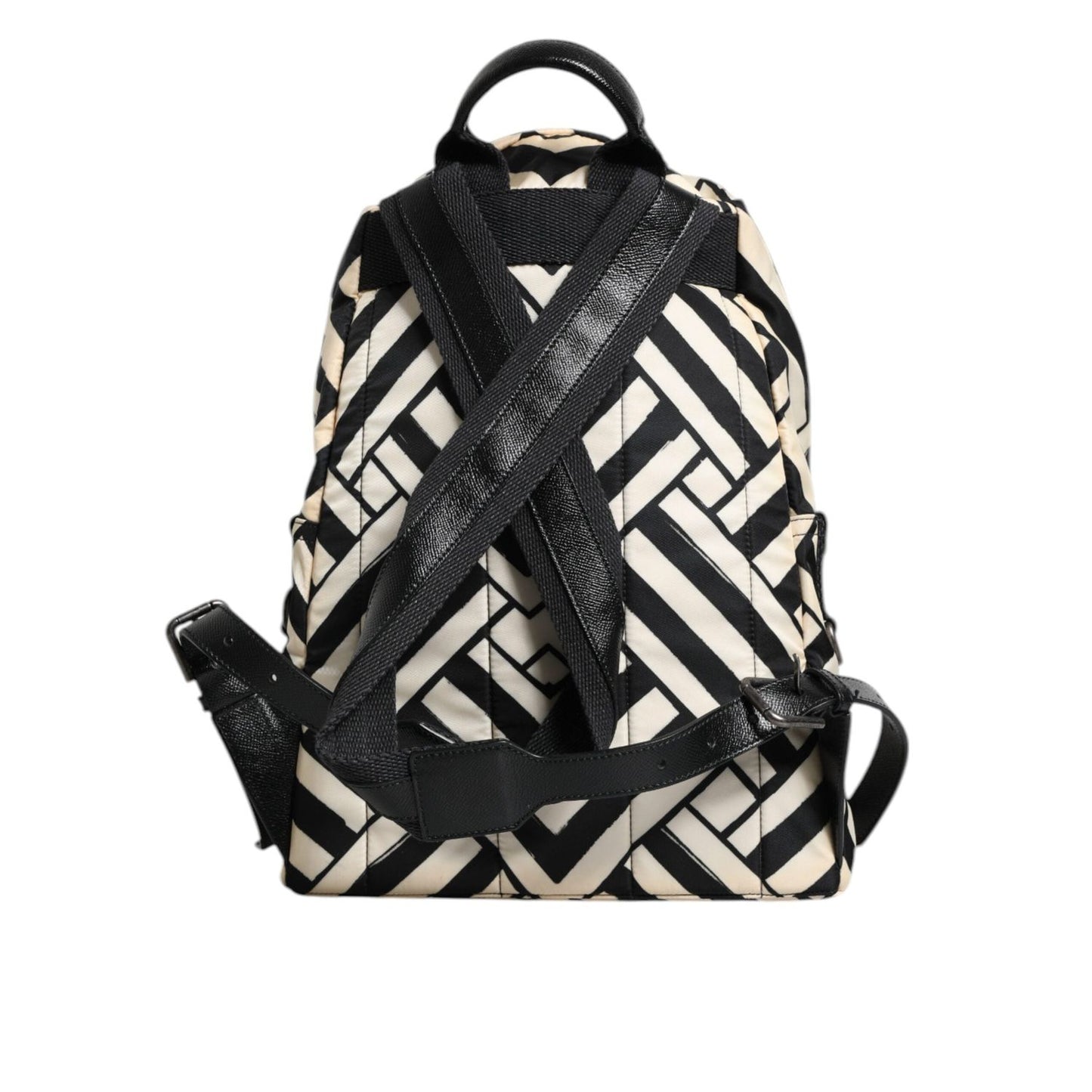 Dolce & Gabbana Black White Nylon Leather Travel Back Pack Bag