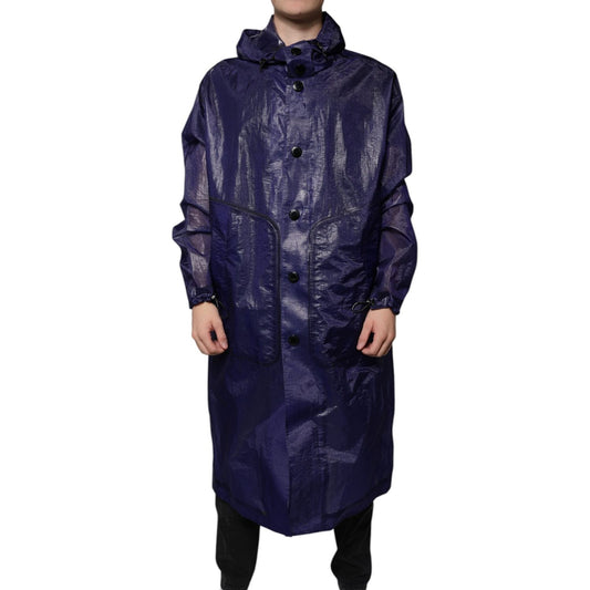Dolce & Gabbana Dark Blue Cotton Hooded Men Raincoat Jacket JKT3787-54