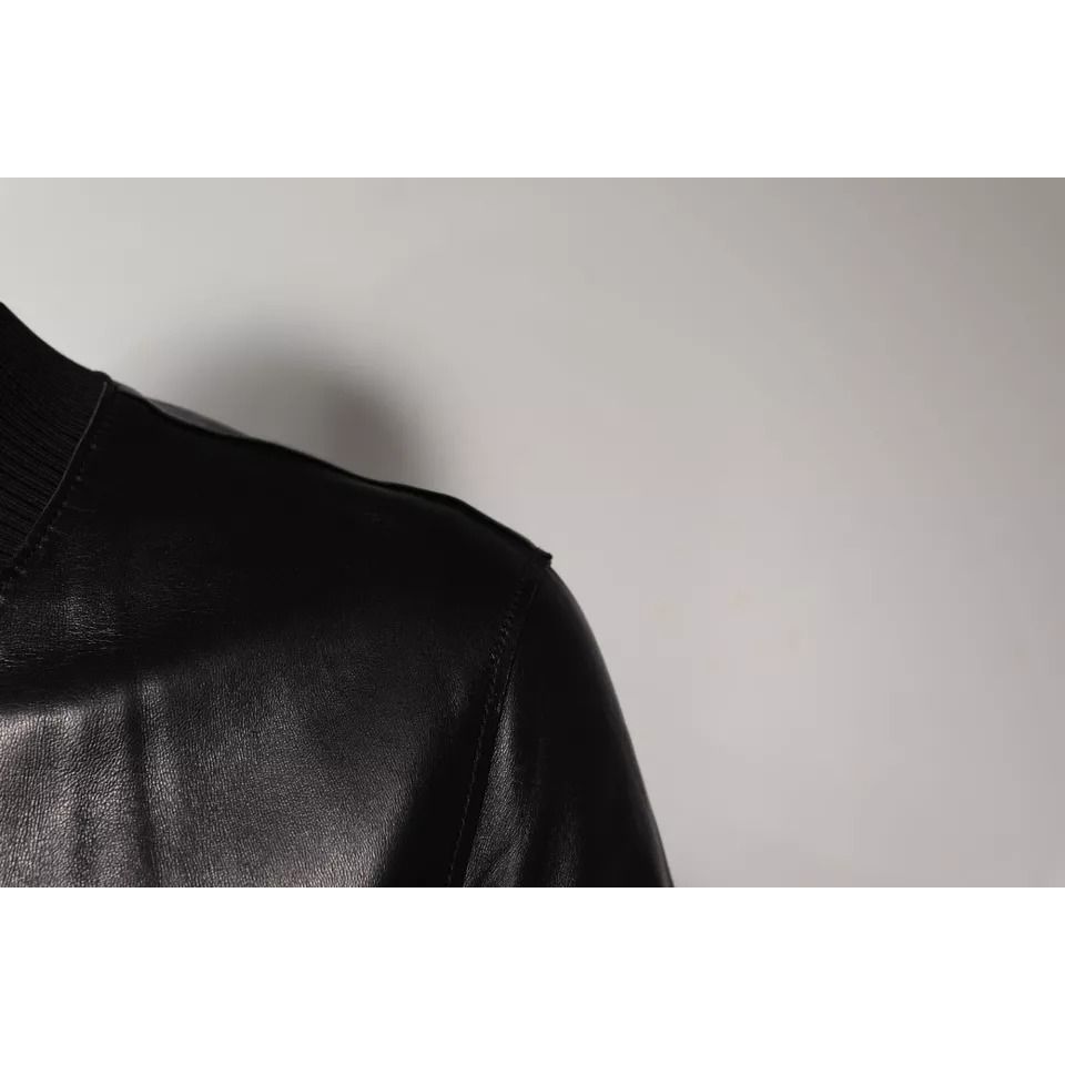 Dolce & Gabbana Black Leather Full Zip Biker Blouson Jacket