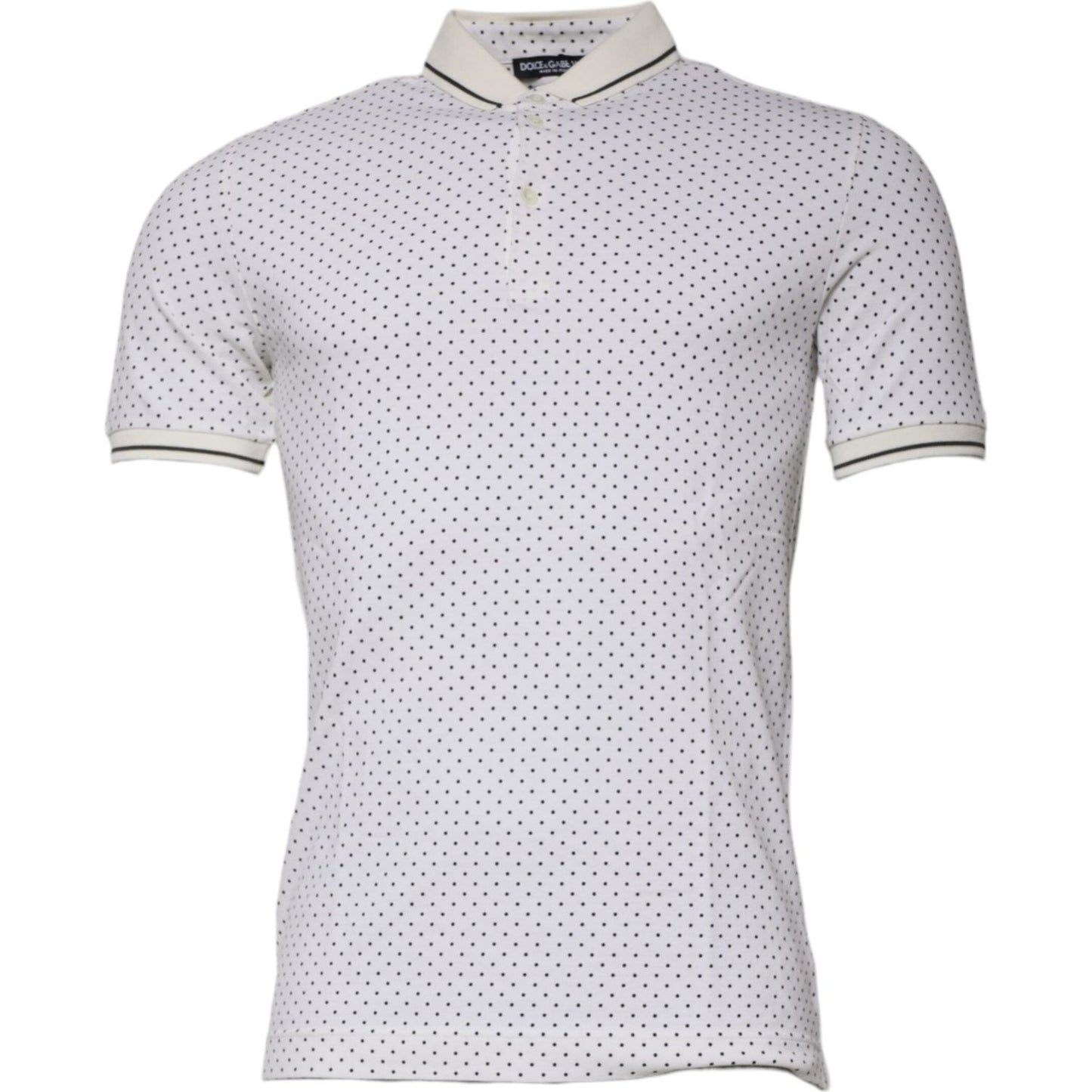 Dolce & Gabbana White Polka Dot Cotton Collared Polo T-shirt