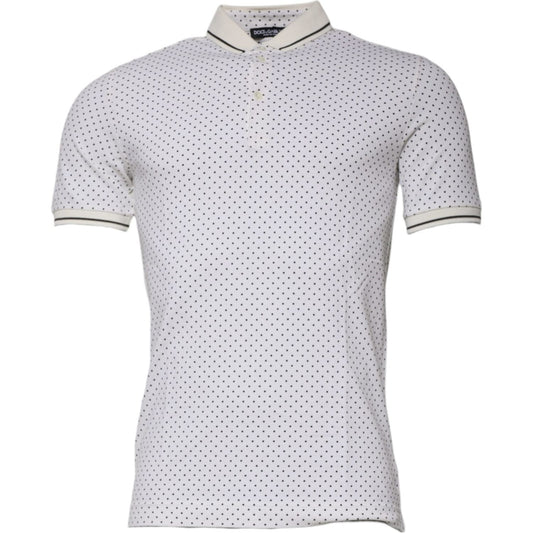 Dolce & Gabbana White Polka Dot Cotton Collared Polo T-shirt TSH87720-44