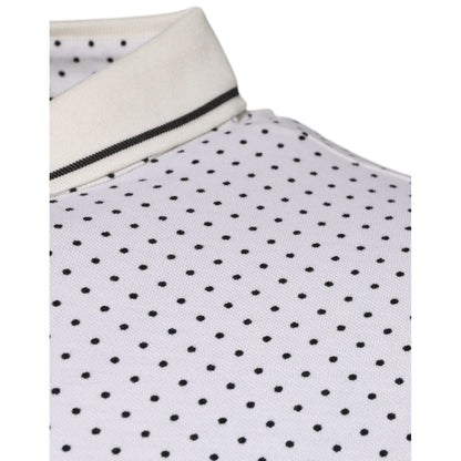 Dolce & Gabbana White Polka Dot Cotton Collared Polo T-shirt