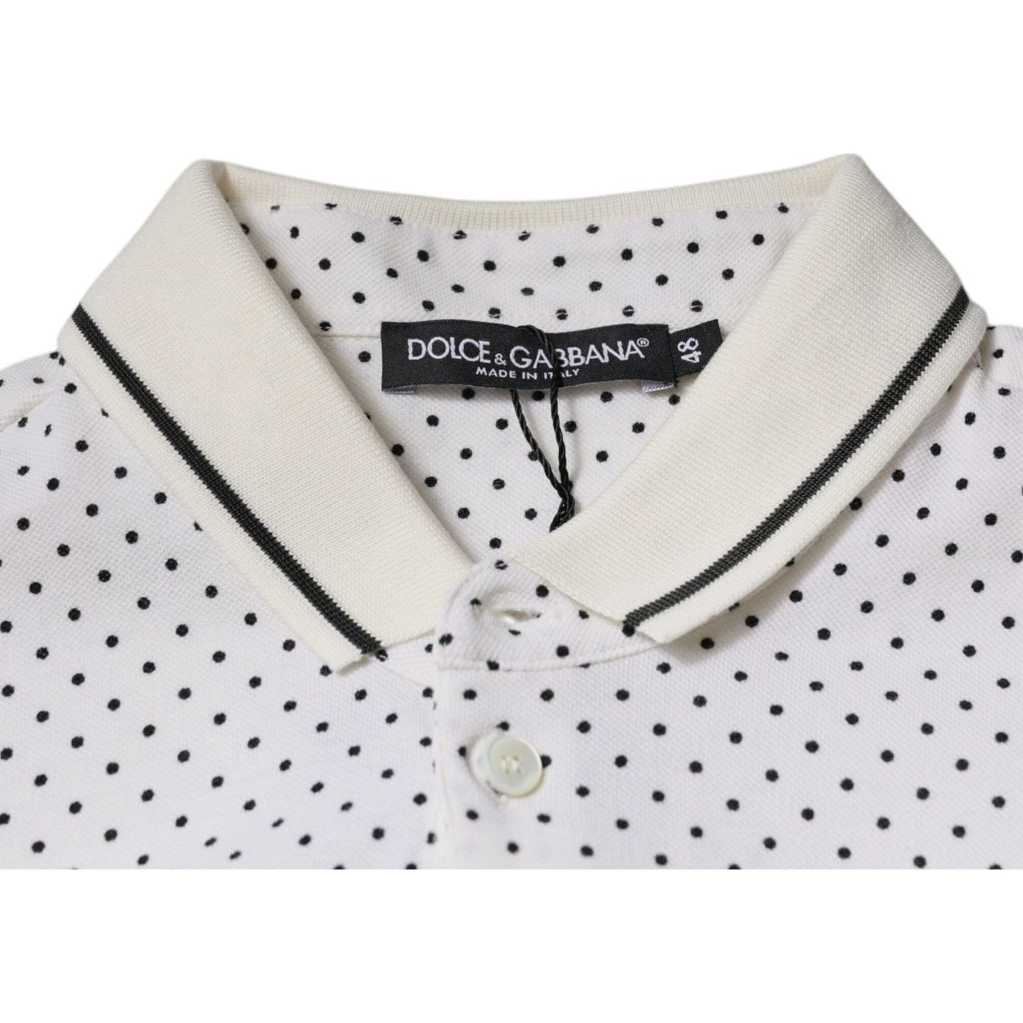 Dolce & Gabbana White Polka Dot Cotton Collared Polo T-shirt TSH87721-44