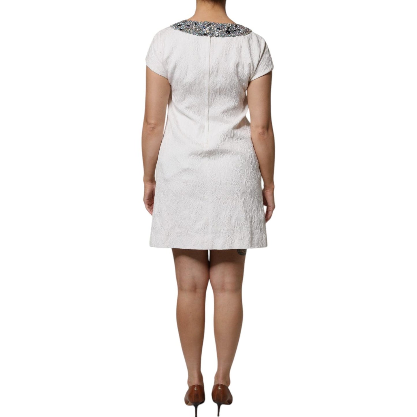 Dolce & Gabbana White Crystal Embellished Jacquard Brocade Mini Dress DR281326-40
