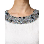 Dolce & Gabbana White Crystal Embellished Jacquard Brocade Mini Dress DR281326-40