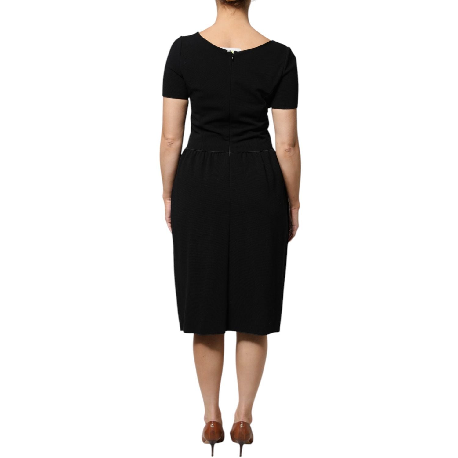 Emporio Armani Black Viscose Short Sleeves Sheath Midi Dress