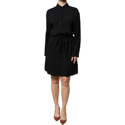 Emporio Armani Black Viscose Long Sleeves A-line Mini Dress DR281343-44