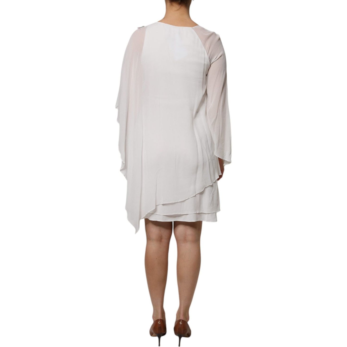 Blumarine White Floral Embroidery Viscose Chiffon Shift Dress DR281349-44