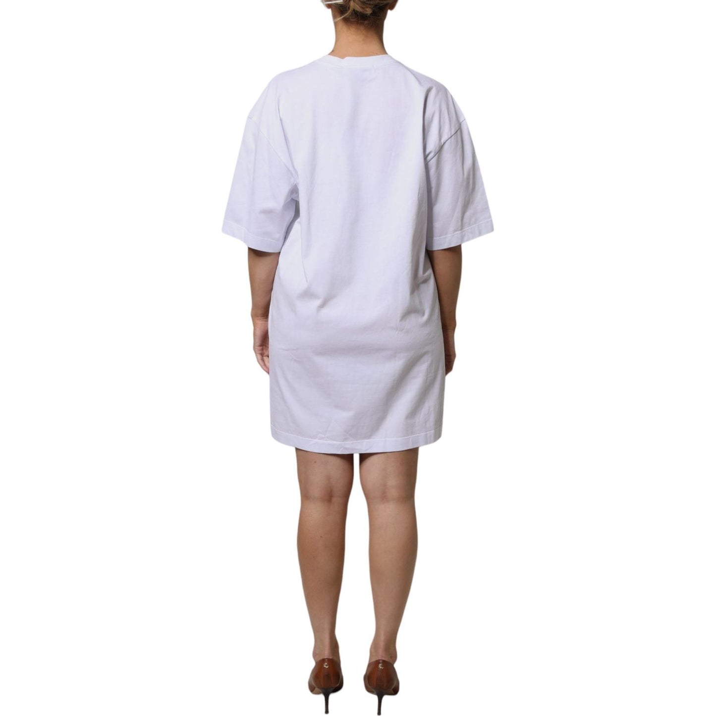 MSGM White Logo Print Cotton T-shirt Short Sleeves Mini Dress DR281356-40