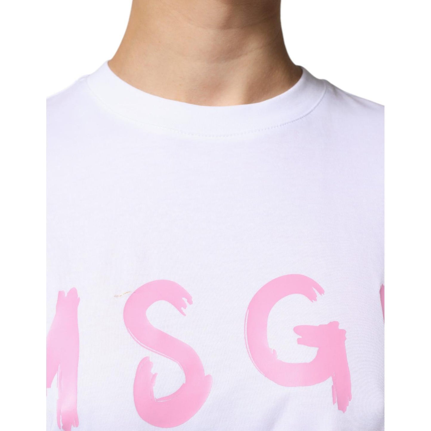 MSGM White Logo Print Cotton T-shirt Short Sleeves Mini Dress DR281356-40