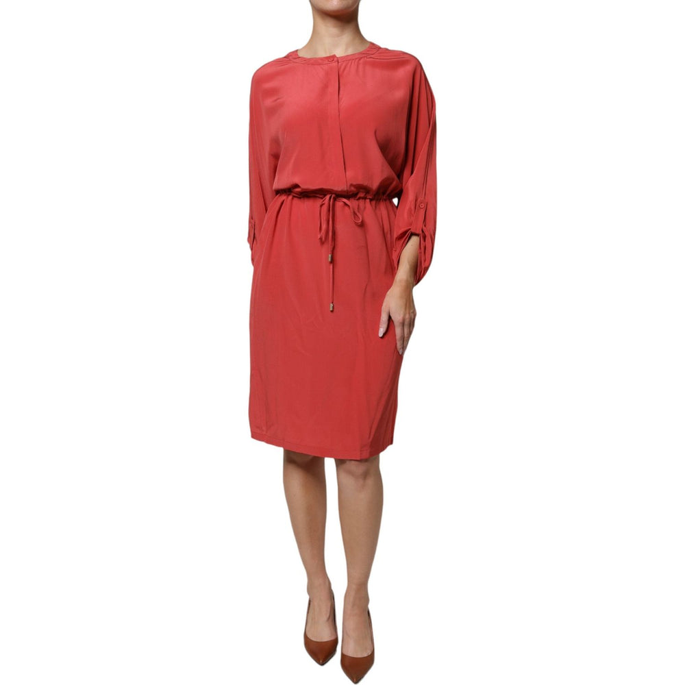 Peserico Red Long Sleeves Pencil Cut Drawstring Waist Dress DR281364-42