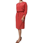 Peserico Red Long Sleeves Pencil Cut Drawstring Waist Dress DR281364-42