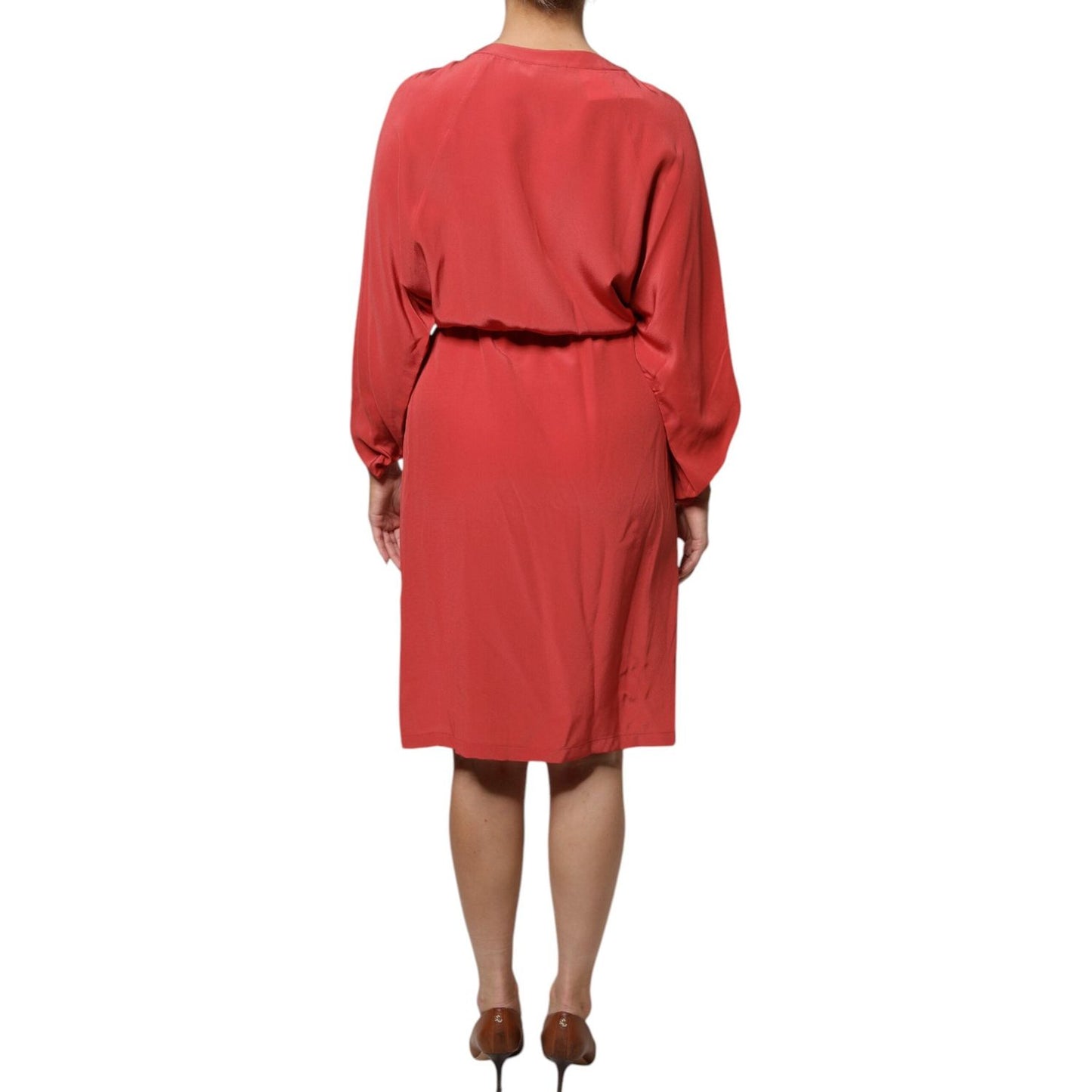 Peserico Red Long Sleeves Pencil Cut Drawstring Waist Dress DR281364-42