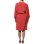 Peserico Red Long Sleeves Pencil Cut Drawstring Waist Dress DR281364-42
