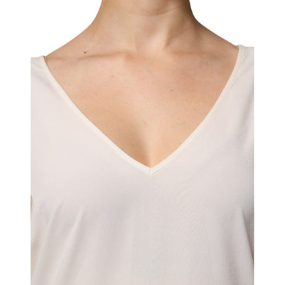 Peserico Off White Short Sleeves V-neck Shift Midi Dress