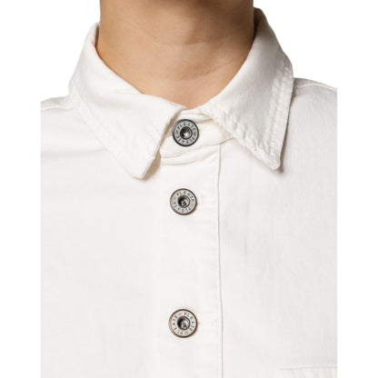 Please White Cotton Short Sleeves Button Down Romper Dress