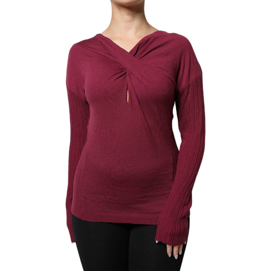 Roberto Cavalli Maroon Jumper Keyhole Knit Pullover Sweater SIG91888-46