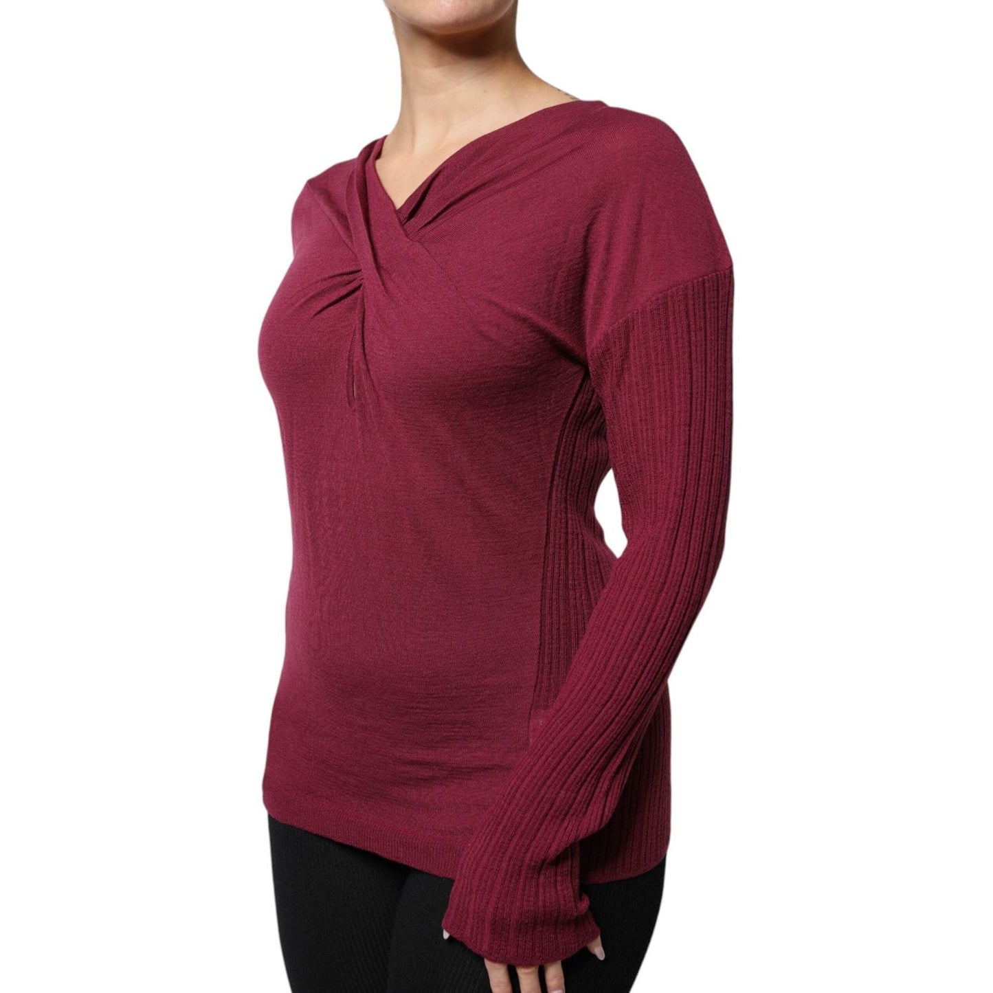 Roberto Cavalli Maroon Jumper Keyhole Knit Pullover Sweater SIG91888-46