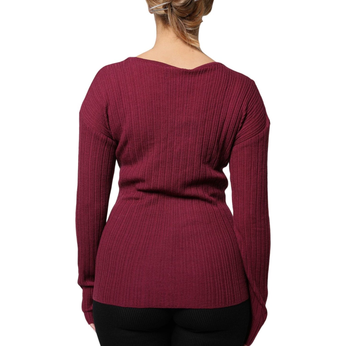 Roberto Cavalli Maroon Jumper Keyhole Knit Pullover Sweater SIG91888-46