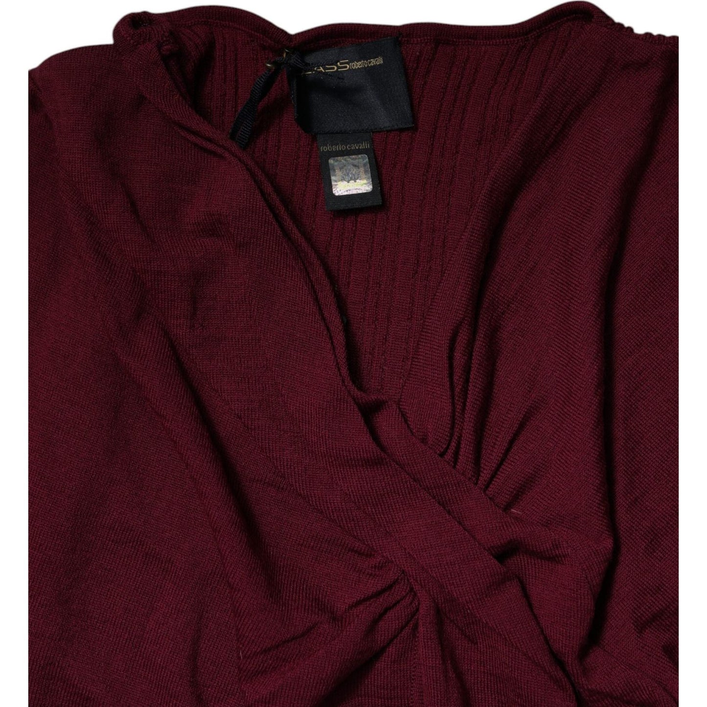 Roberto Cavalli Maroon Jumper Keyhole Knit Pullover Sweater SIG91888-46